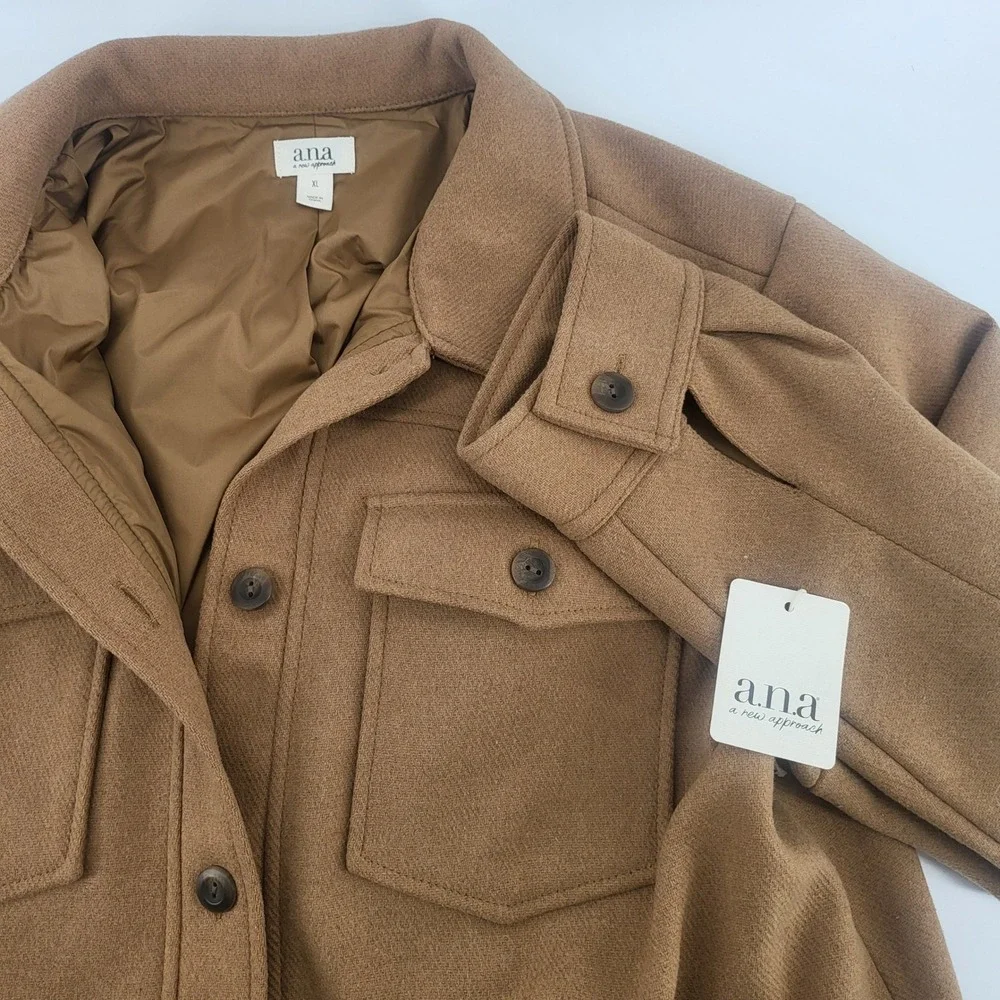 ANA a new approach Women's XL Camel Brown Button Down Lined Jacket‎ Shacket Coat